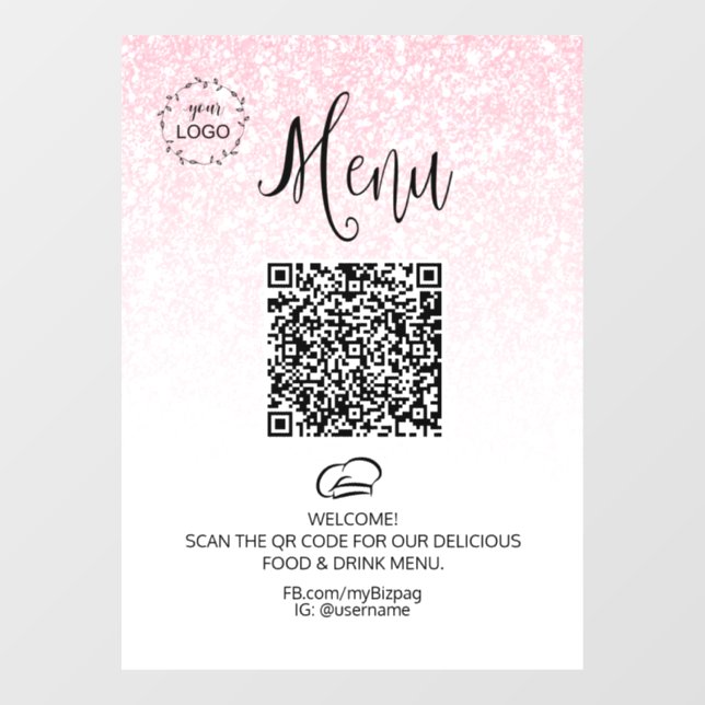 *~* Food Menu QR LOGO Restaurant Coffee Glitter  Window Cling (Sheet)