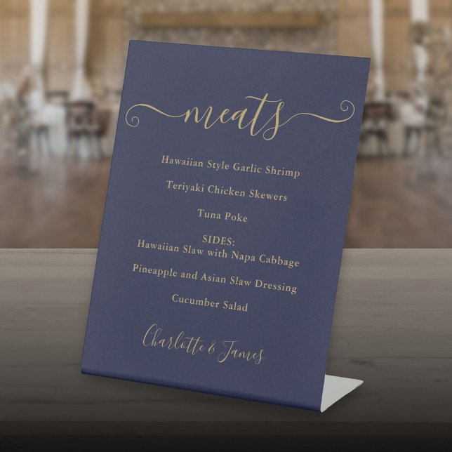 Food Menu Signature Script Navy Blue And Gold Pedestal Sign (Food Menu Signature Script Navy Blue And Gold Pedestal Sign)