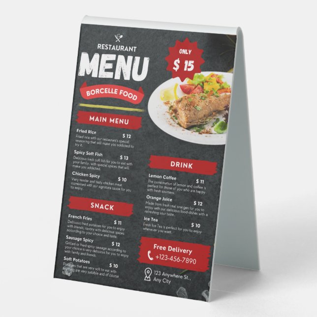 Food Menus  Table Tent Sign (Back)