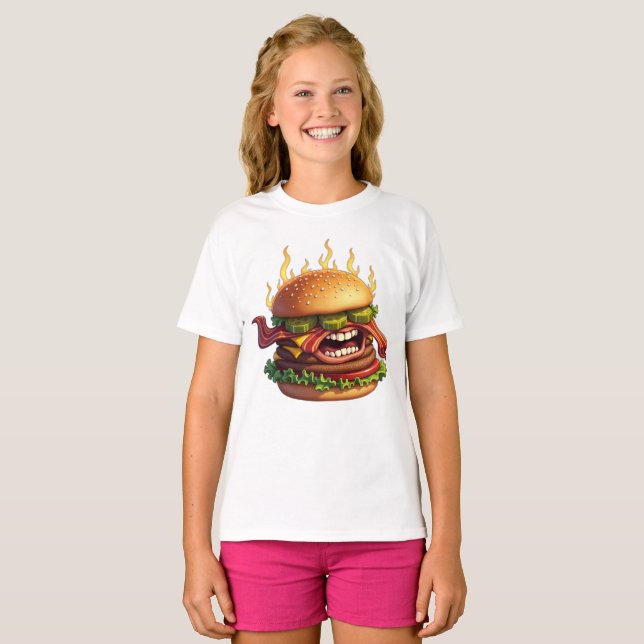 Food Monsters EVIL BACON CHEESEBURGER T-Shirt (Front Full)