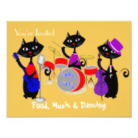 Food Music And Dancing Cool Cats Party Card