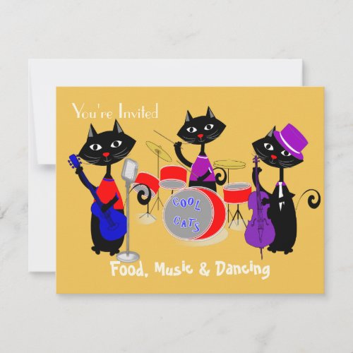 Food Music And Dancing Cool Cats Party Invitation
