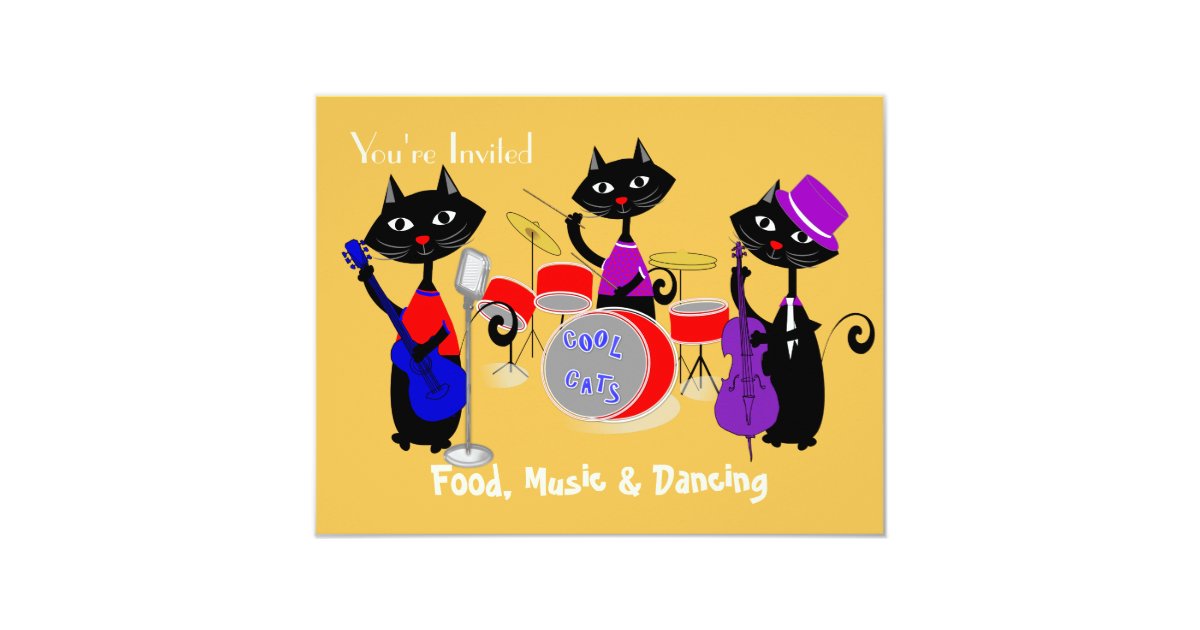 Food Music And Dancing Cool Cats Party Invitation Zazzle Com