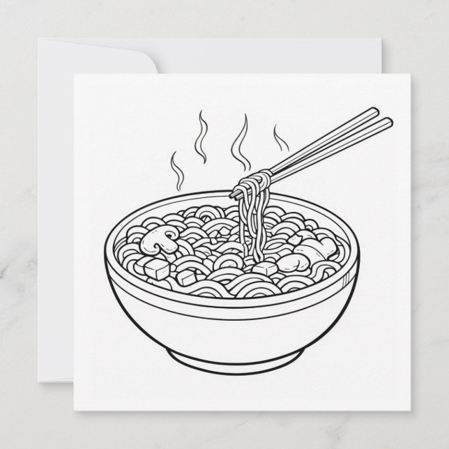 Food Noodle Black White Coloring Page Card (Front)