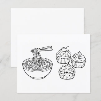 Food Noodles Cupcake Black White Coloring Page