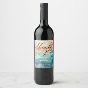 Food Ocean Beach Summer Watercolor Wedding Wine Label