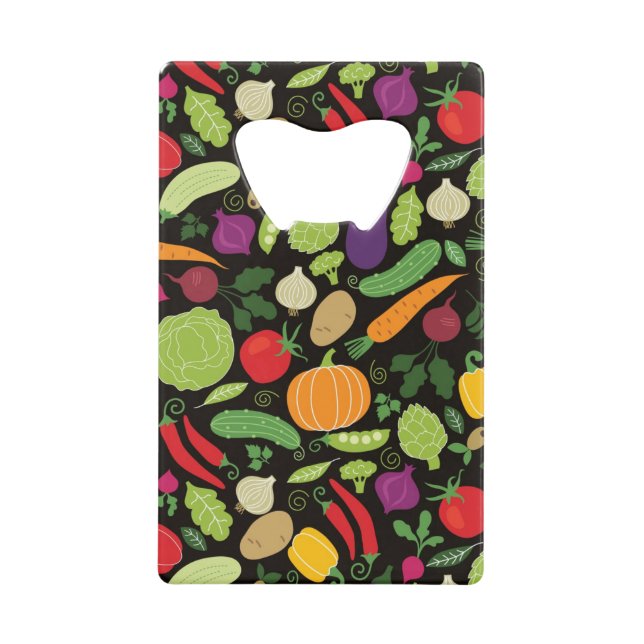 Food on a black background credit card bottle opener (Front)