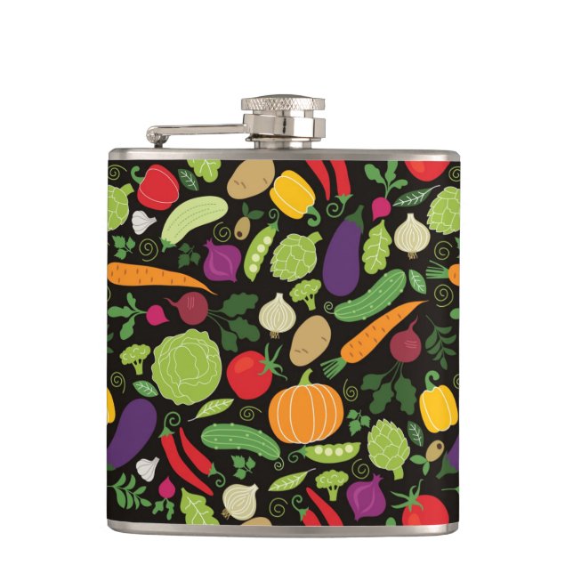 Food on a black background hip flask (Front)