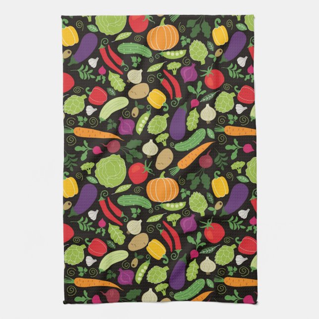 Food on a black background kitchen towel (Vertical)