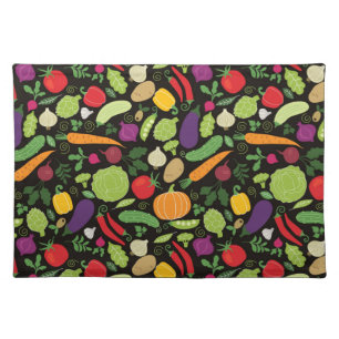 Food on a black background placemat