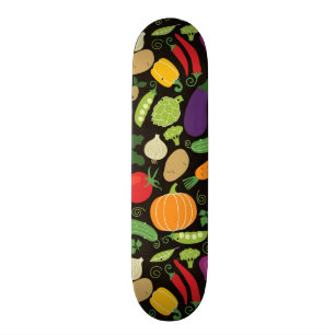Food on a black background skateboard deck