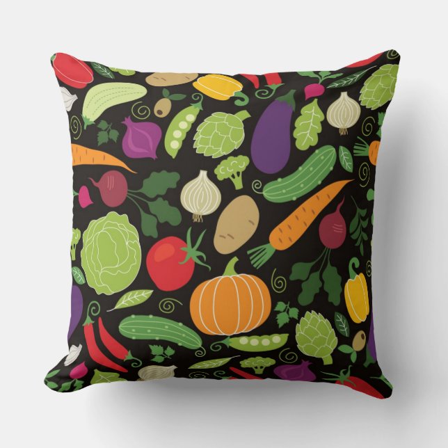 Food on a black background throw pillow (Front)