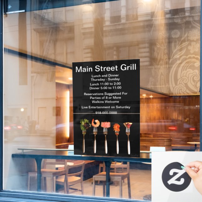 Food on Forks Modern Restaurant Business Window Cling (Cafe Window)