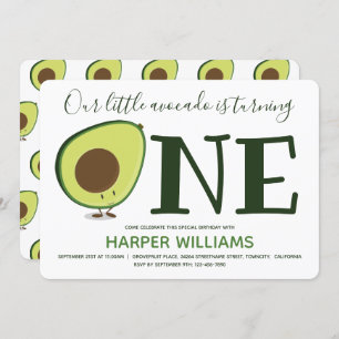 Food One Cute Avocado 1st Birthday Invitation