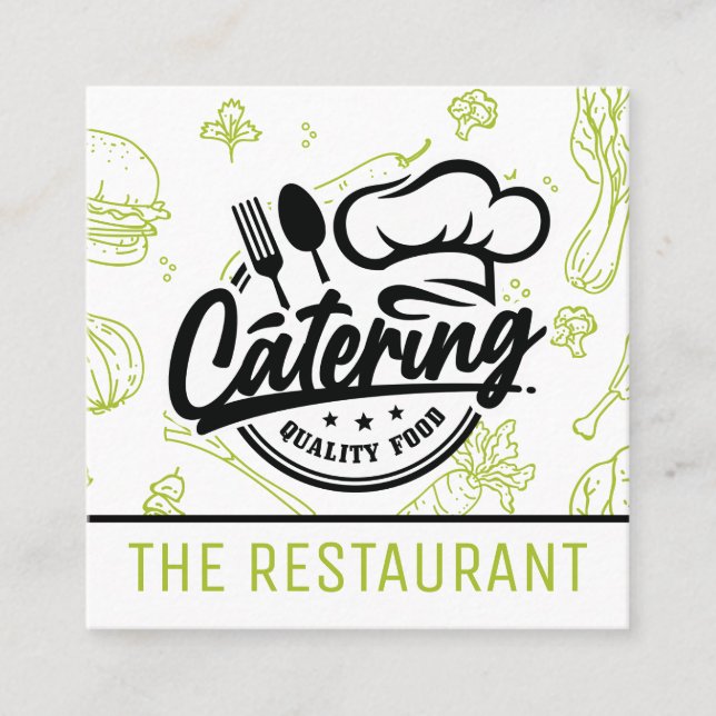 Food Pattern | Catering Logo Square Business Card (Front)