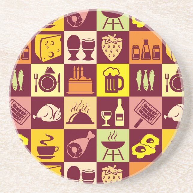 Food Pattern Sandstone Coaster (Front)