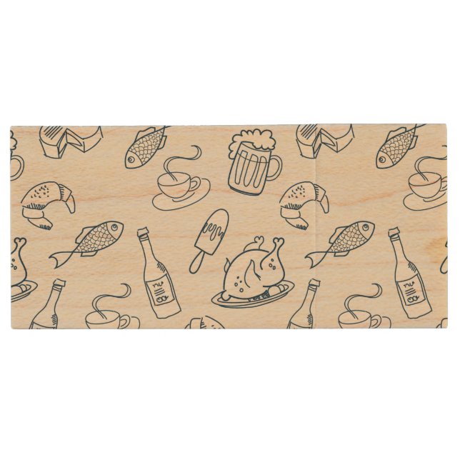 Food Pattern Wood USB Flash Drive (Front)
