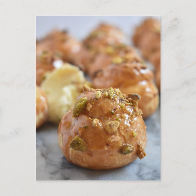 Food Photography Caramel Nut Cream Puff Choux Bun Postcard (Front)