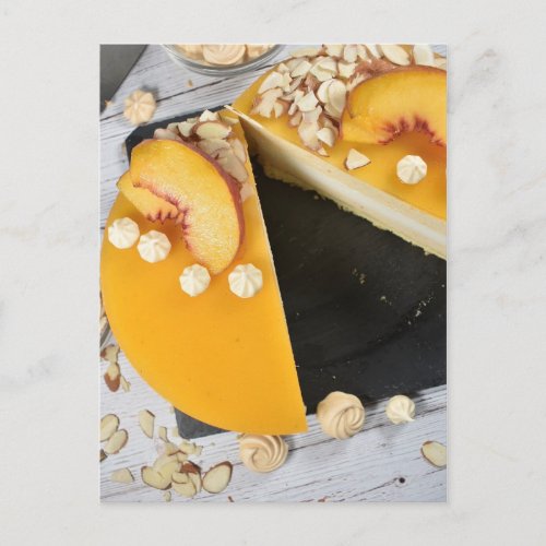 Food Photography Coconut Peach Charlotte Cake Postcard