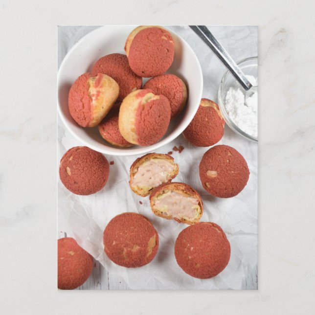 Food Photography Strawberry Craquelin Choux Buns Postcard (Front)
