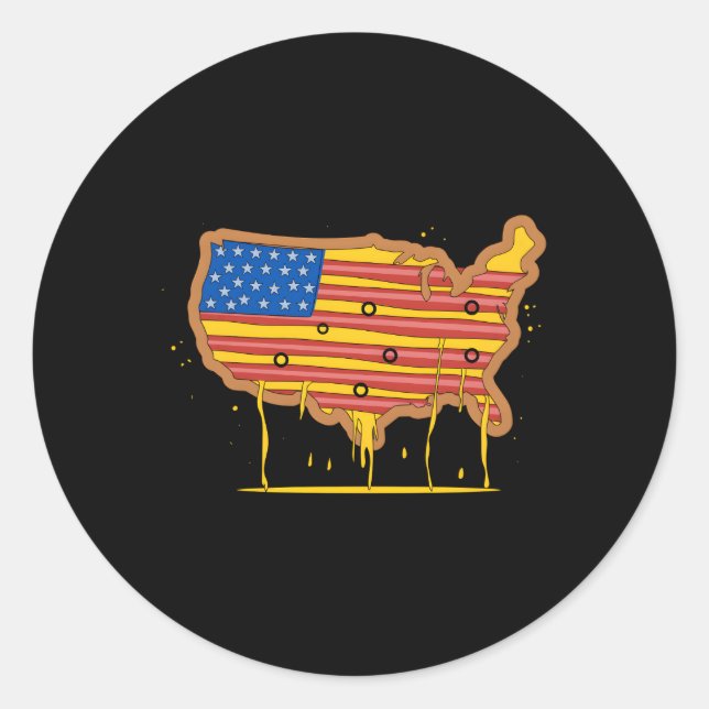 Food Pizza American Flag 4Th Of July Classic Round Sticker (Front)