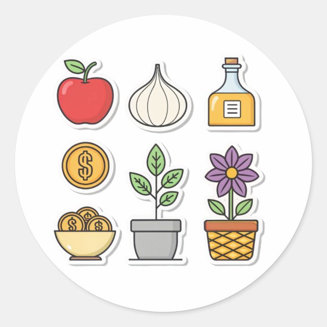  Food, Plants & Wealth - Vector Icon Pack. Classic Round Sticker (Front)
