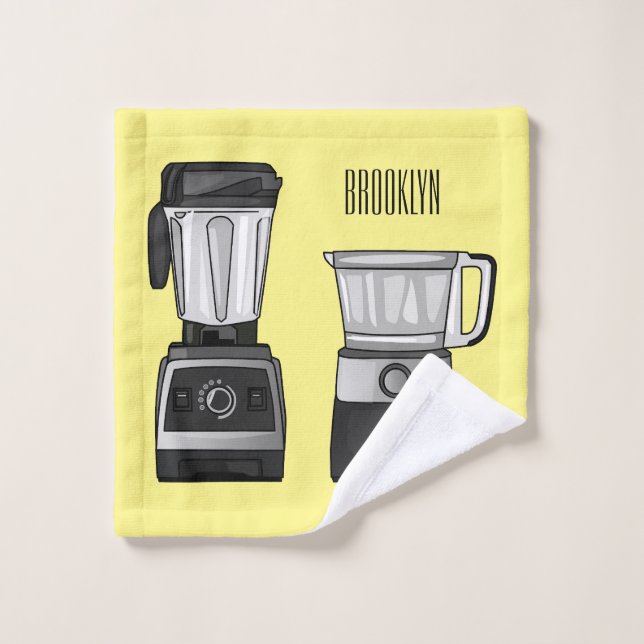 Food processor & blender cartoon illustration  bath towel set (Wash Cloth)