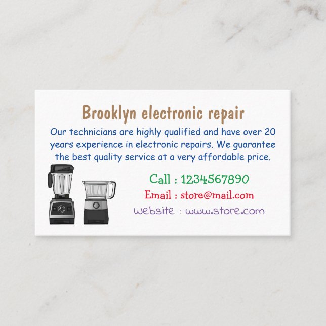 Food processor & blender cartoon illustration business card (Front)