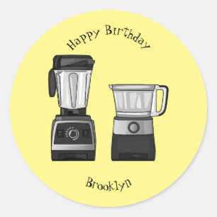 Food processor & blender cartoon illustration classic round sticker
