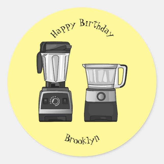 Food processor & blender cartoon illustration classic round sticker (Front)