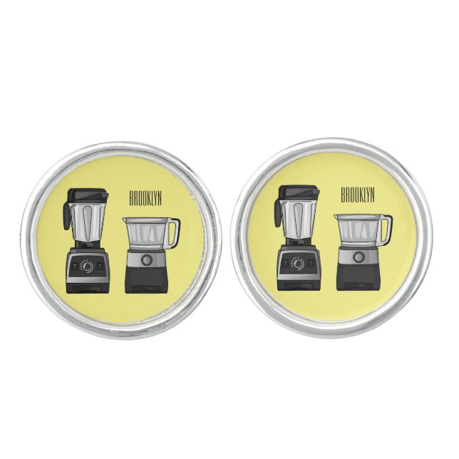 Food processor & blender cartoon illustration  cufflinks (Front)