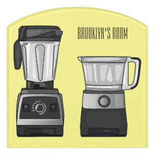 Food processor & blender cartoon illustration door sign