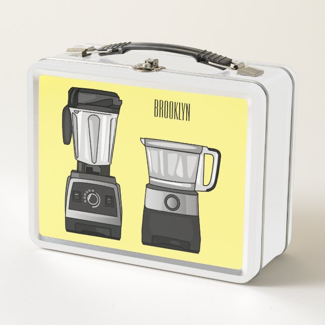 Food processor & blender cartoon illustration  metal lunch box (Front)