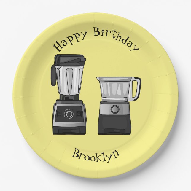 Food processor & blender cartoon illustration paper plates (Front)