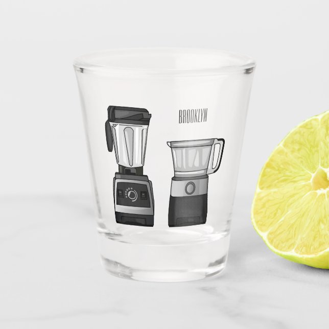 Food processor & blender cartoon illustration  shot glass (Front)