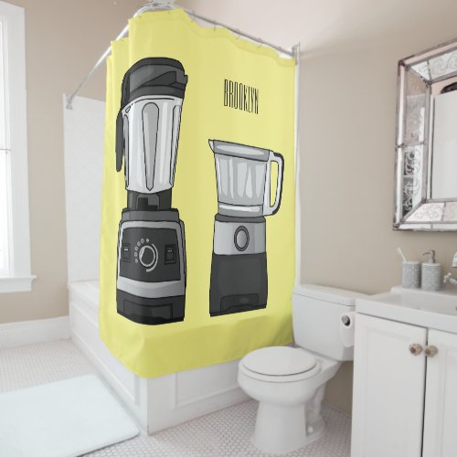 Food processor  blender cartoon illustration  shower curtain