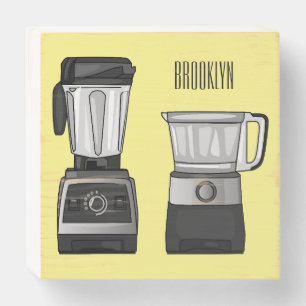 Food processor & blender cartoon illustration wooden box sign