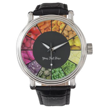 Food Rainbow Clock - Colorful Fruit And Vegetables Watch by inspirationzstore at Zazzle