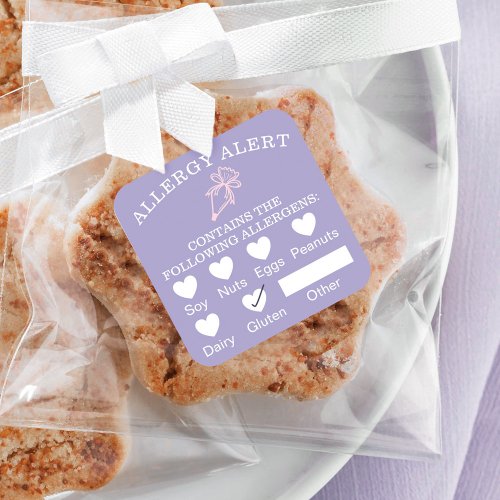 Food Safety Allergy Alert Bakery Pastry Bag Purple Square Sticker