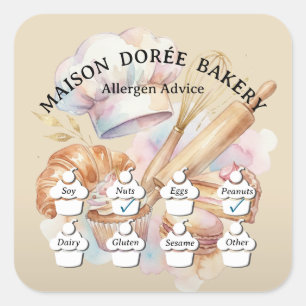 Food Safety Allergy Alert Bakery Pastry Chef Gold Square Sticker