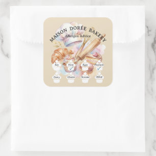 Food Safety Allergy Alert Bakery Pastry Chef Gold Square Sticker
