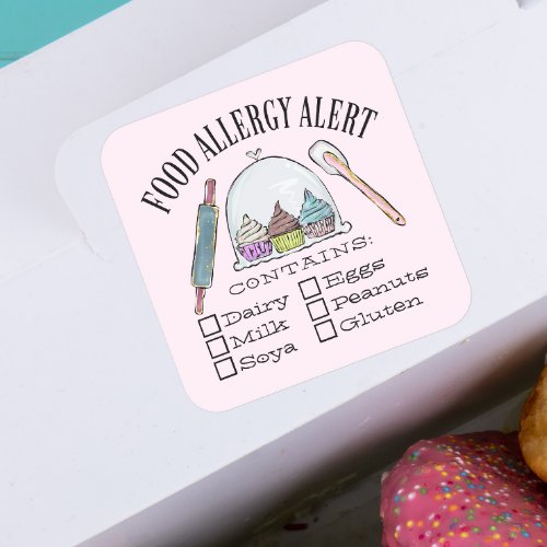 Food Safety Allergy Alert Bakery Pastry Square  Square Sticker