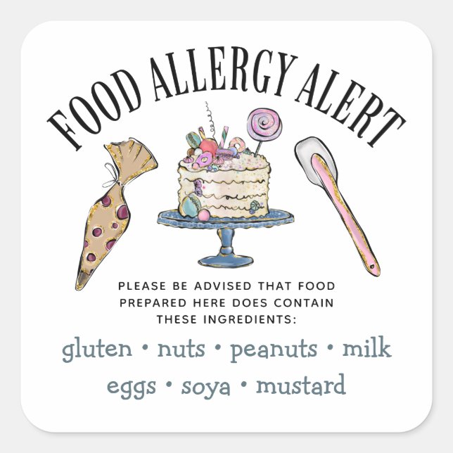 Food Safety Allergy Alert Bakery Pastry  Square Sticker (Front)