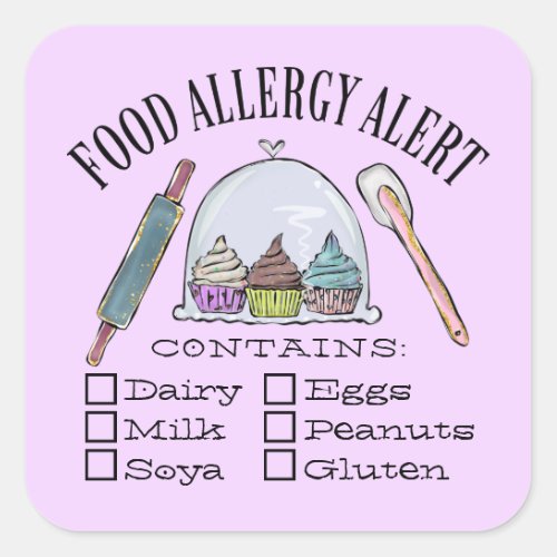 Food Safety Allergy Alert Bakery Pastry Square Sticker