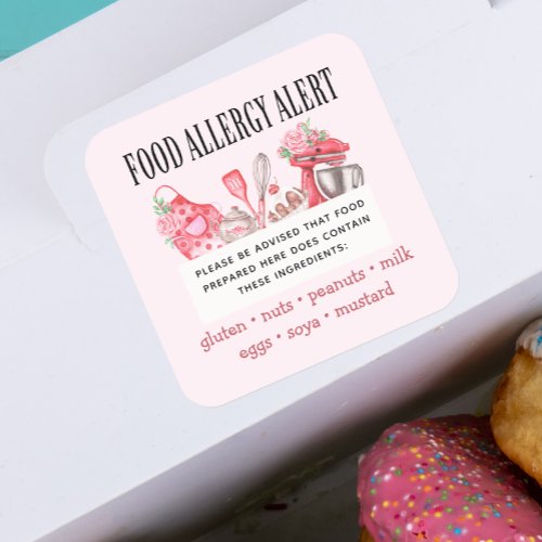 Food Safety Allergy Alert Bakery Pastry  Square Sticker