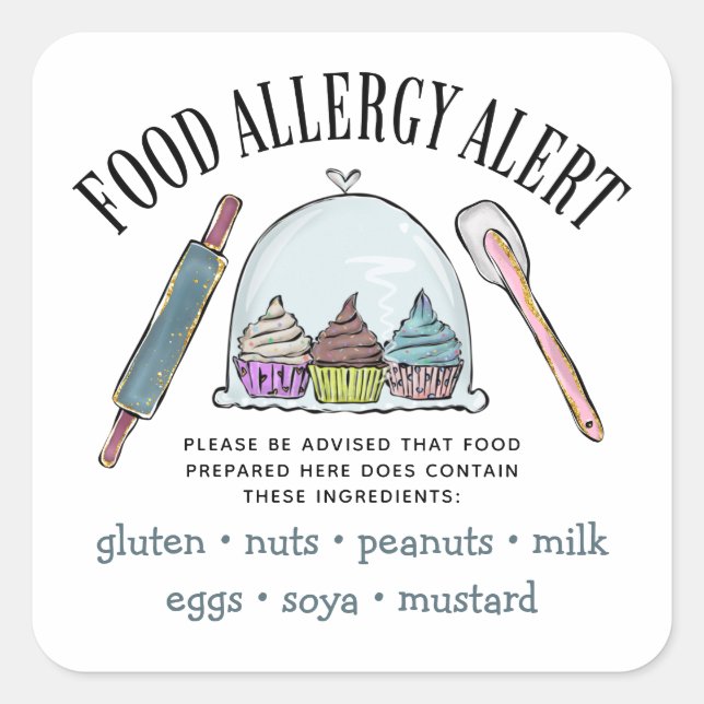 Food Safety Allergy Alert Bakery Pastry  Square Sticker (Front)