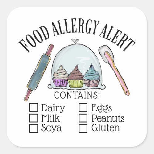 Food Safety Allergy Alert Bakery Pastry  Square Sticker