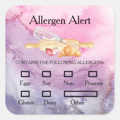 Food Safety Allergy Alert Bakery Watercolor      S Square Sticker