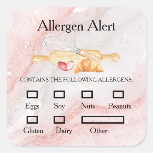 Food Safety Allergy Alert Bakery Watercolor  Squar Square Sticker