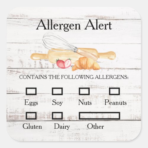 Food Safety Allergy Alert Bakery Watercolor  Square Sticker